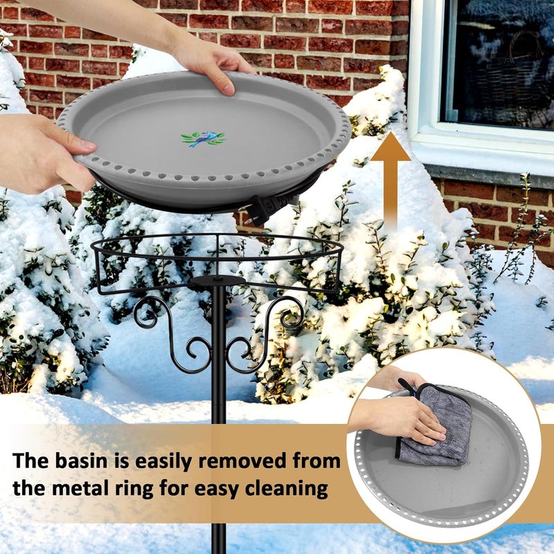 Lovppy Heated Bird Bath, 100W Thermostatically Controlled Heated Bird Baths for Outdoors Bird Bath Heater with Metal Stake, Heated Bird Bath for Outside Winter Garden Patio Yard Lawn (Gray) - Image 4